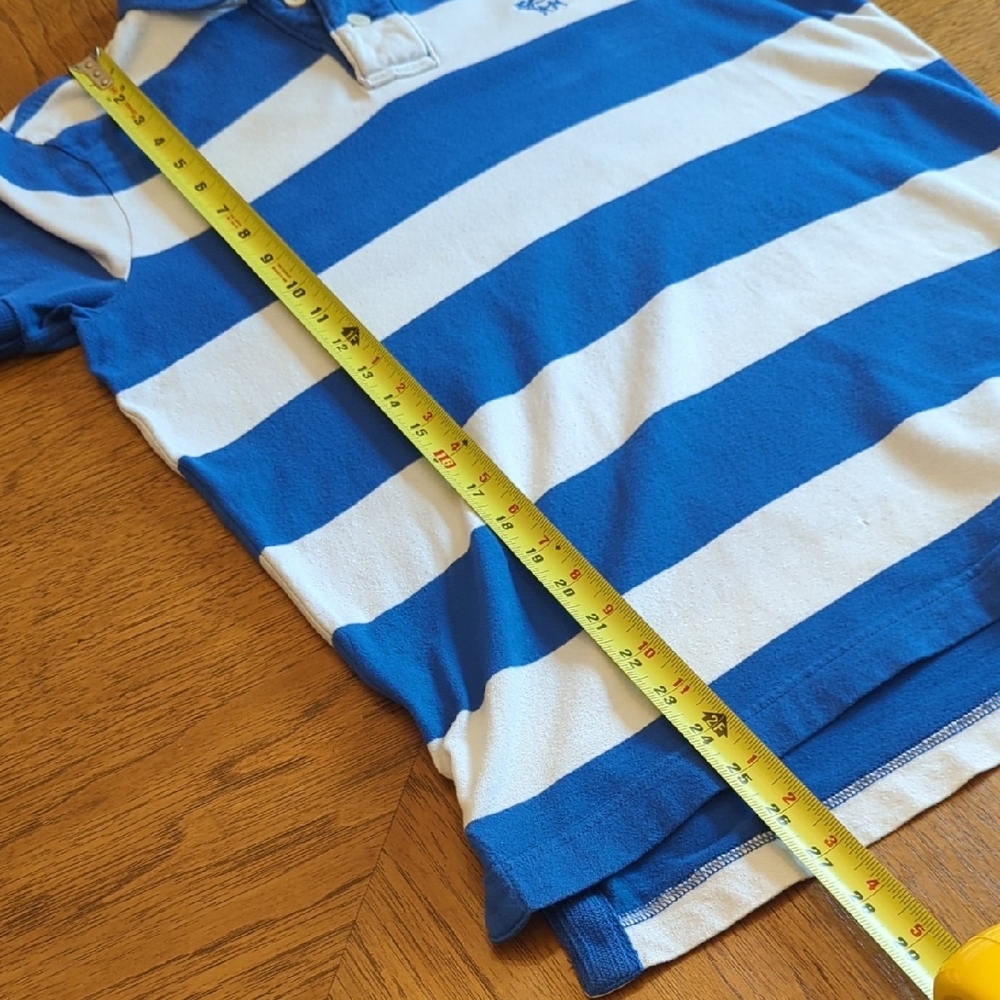 Y2K Abercrombie & Fitch Men's Blue and White Striped Polo - Picture 8 of 8
